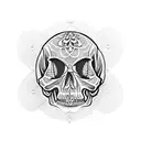 A dotwork tattoo featuring a Louis Vuitton pattern incorporated into a skull tattoo design idea