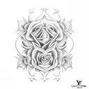 A blackwork tattoo showcasing a detailed Louis Vuitton pattern with ghostly roses tattoo design idea