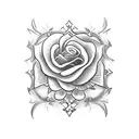 A blackwork tattoo showcasing a detailed Louis Vuitton pattern with ghostly roses tattoo design idea