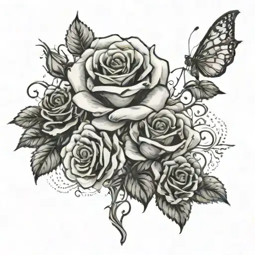 A mystical rose garden with hidden Harry Potter symbols tattoo design idea