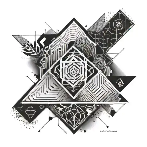 Create a tattoo featuring precise geometric lines inspired by engineering diagrams with a hidden motivational quote tattoo design idea