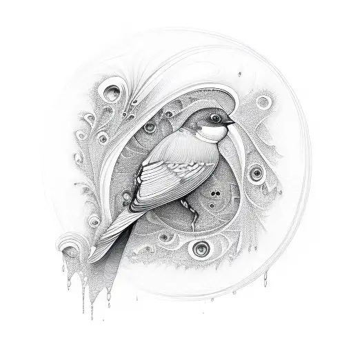 Bird with fluid lines, fractal tattoo design idea