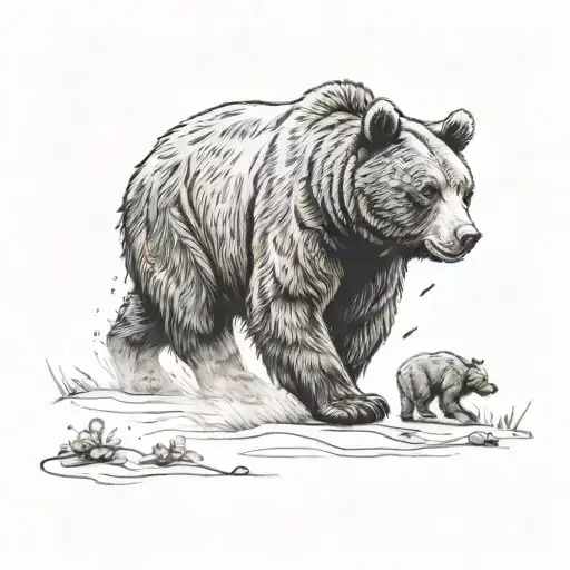 bear walking with baby bear tattoo design idea