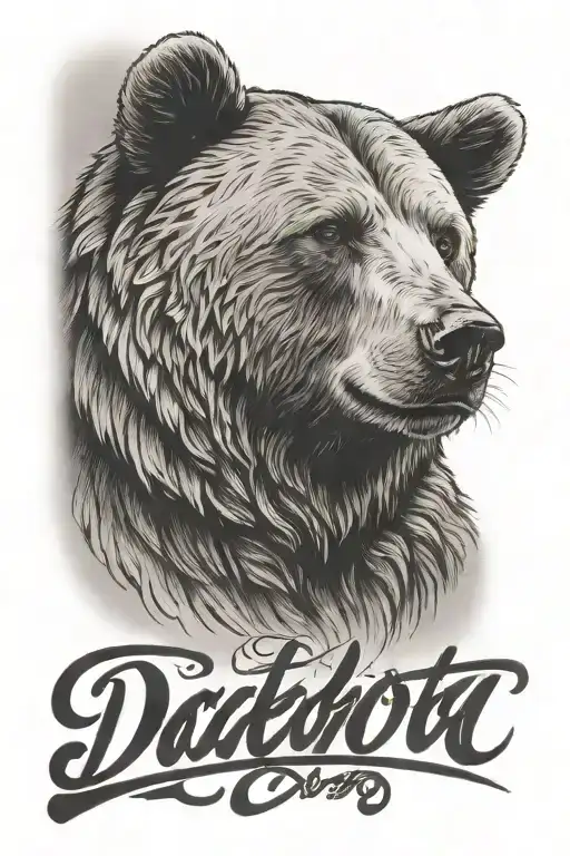 Dakota written in cursive with a bear under the name and the date 10/21/2022 tattoo design idea