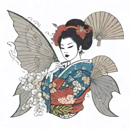 geisha, fan tattoo design idea