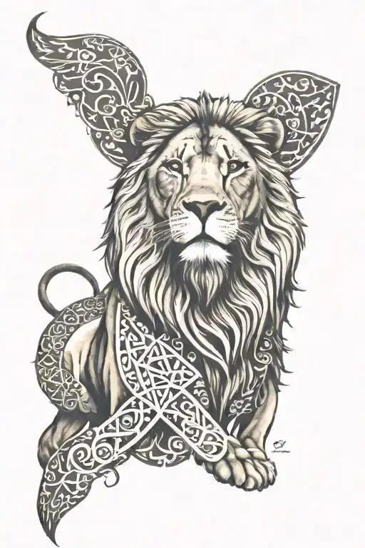 lion and Arabic calligraphy tattoo design idea