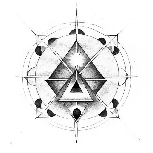 circular shaped dhyaana mudra with a triangle and space for words around the circle tattoo design idea