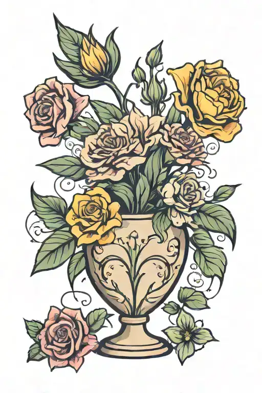 v shaped vase with existing flower tatto above tattoo design idea
