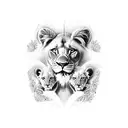 a lioness with two lion cubs and the tree of life tattoo design idea