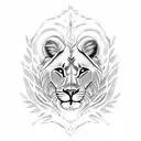 a lioness with two lion cubs and the tree of life tattoo design idea