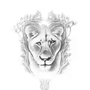 a lioness with two lion cubs and the tree of life tattoo design idea