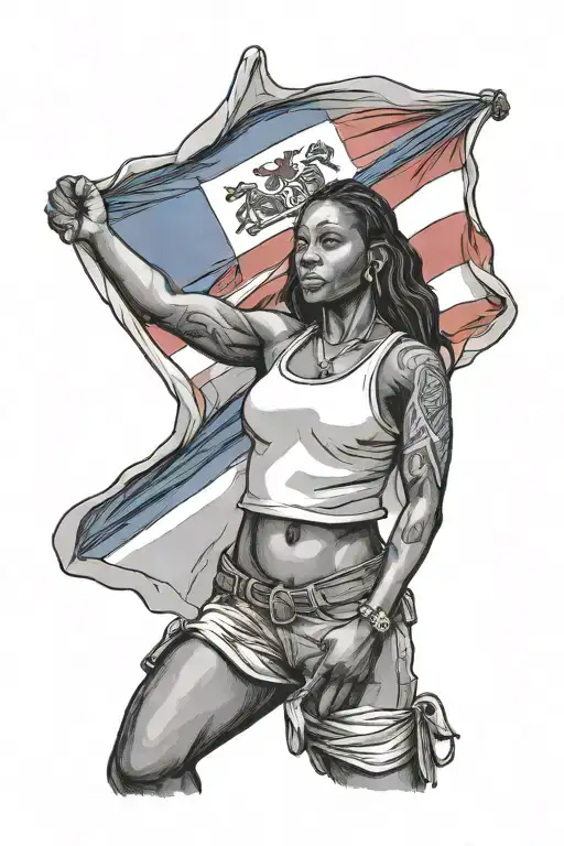 woman holding Haitian flag tattoo design idea