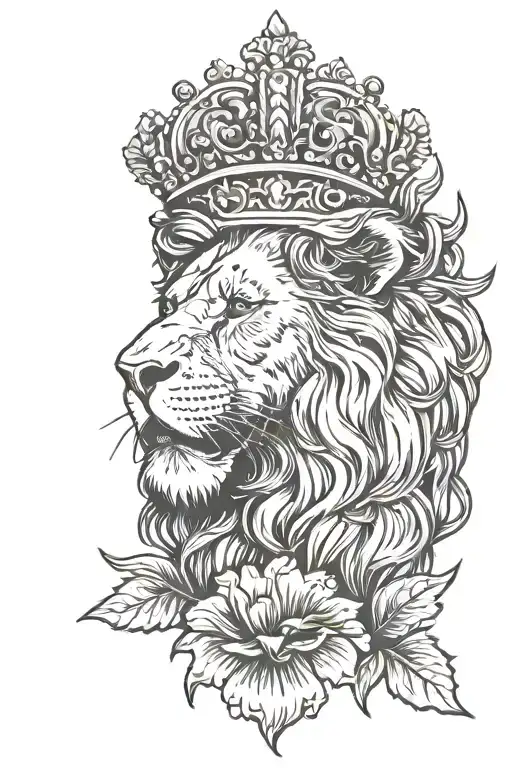 poppy crown lion roaring quiet tattoo design idea
