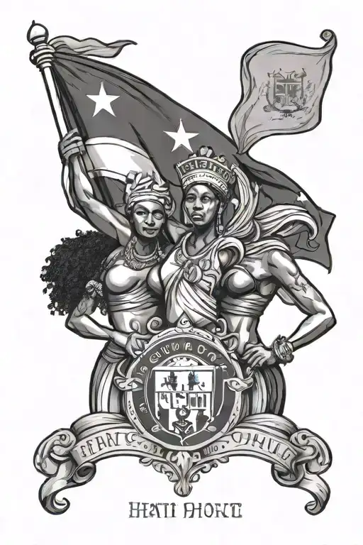 powerful women holding Haiti Flag tattoo design idea