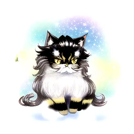 A majestic persian cat blending into a starry night sky tattoo design idea