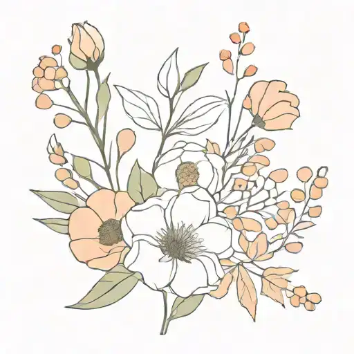 carnation, honeysuckle, poppy, holly, daisy bouquet tattoo design idea