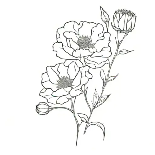 carnation, honeysuckle, poppy, holly, daisy tattoo design idea