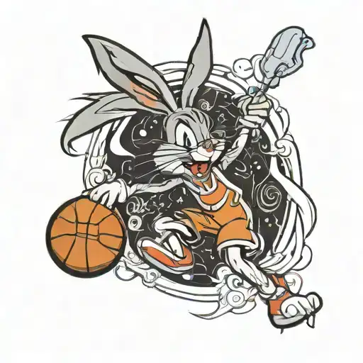 bugs bunny playing basketball tattoo design idea