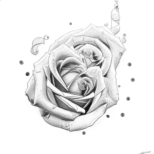 family, clouds, rose, clock, shaded, dark tattoo design idea