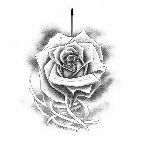 family, clouds, rose, clock, shaded, dark tattoo design idea