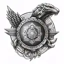 half circle with 3d geometric shapes on pectoral muscle and arm tattoo design idea