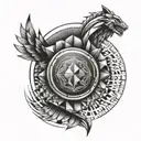 half circle with 3d geometric shapes on pectoral muscle and arm tattoo design idea