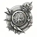 half circle with 3d geometric shapes on pectoral muscle and arm tattoo design idea