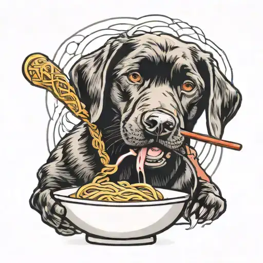 Labrador eating Ramen Soup tattoo design idea