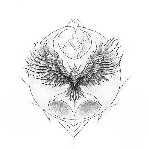 phoenix with infinity 8 loop alpha omega tattoo design idea