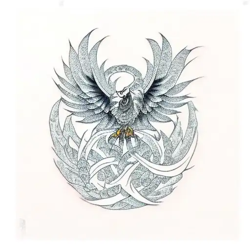 phoenix with infinity 8 loop alpha omega tattoo design idea