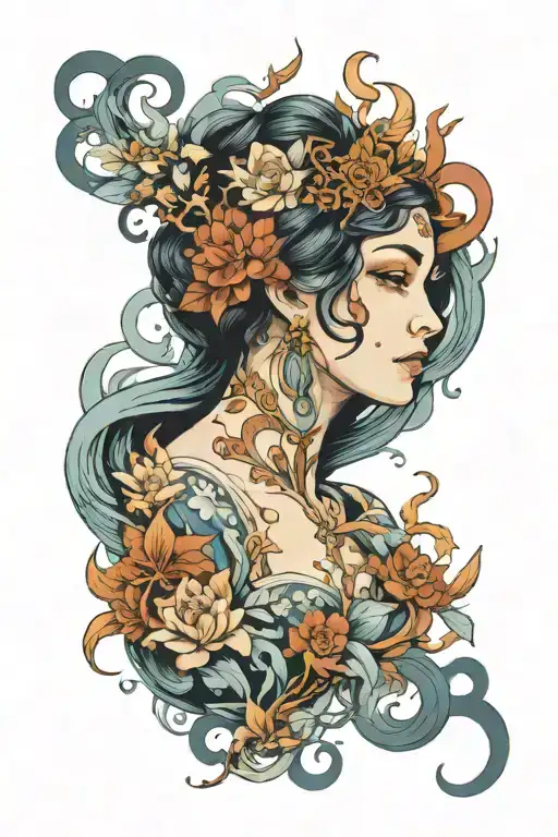 woman elemental goddess tattoo design idea