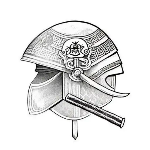 roman helmet with a greek spear in the back tattoo design idea