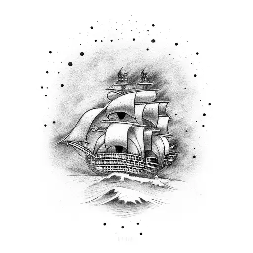 pirate ship with banner "no gods no masters" and a cat tattoo design idea