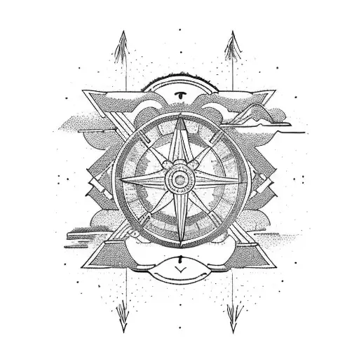 Mountain, River, Waterfalls, Bike handle with tibetian prayer flag, Compass, Plane tattoo design idea