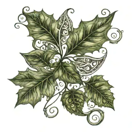 ivy vine with paisley pattern in leaves tattoo design idea