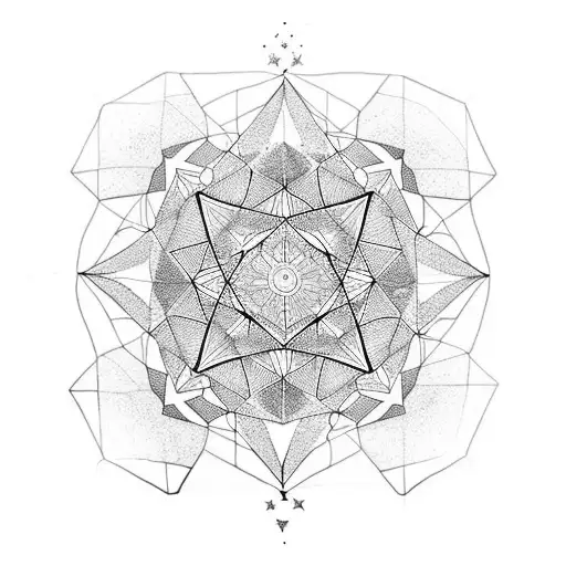 large blackout tattoo in shape of star with detailed hexagon stairs using white ink to cover up existing tattoo tattoo design idea