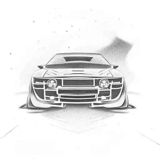 A sketch of a drifting car leaving tire marks tattoo design idea