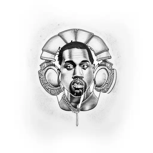 hip hop themed arm sleeve tattoo including Kanye, jay z, Kendrick and Travis Scott  tattoo design idea