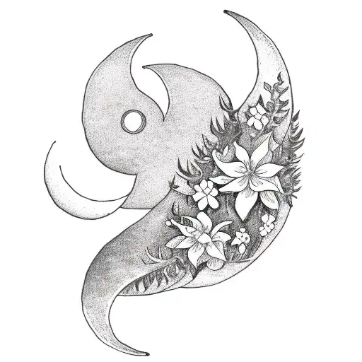 crescent moon with flowers and foliage  tattoo design idea