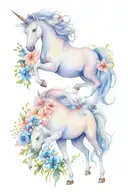 flowers and unicorns roaming tattoo design idea