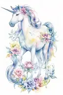 flowers and unicorns roaming tattoo design idea