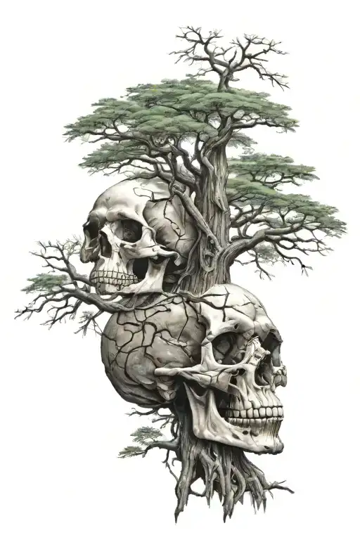 skull over baobab tree tattoo design idea