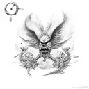 Erstelle mir eine Vorlage für ein Schulter-Brust Tattoo mit den Themen Final Fantasy 7 (Busterschwert, Tifa), Wasser und tattoo design idea