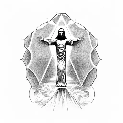 The Ascension, with Christ standing atop a rock at center tattoo design idea