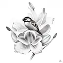 Sparrow holding a lily tattoo design idea