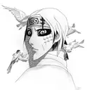 Itachi from Naruto with crows around tattoo design idea