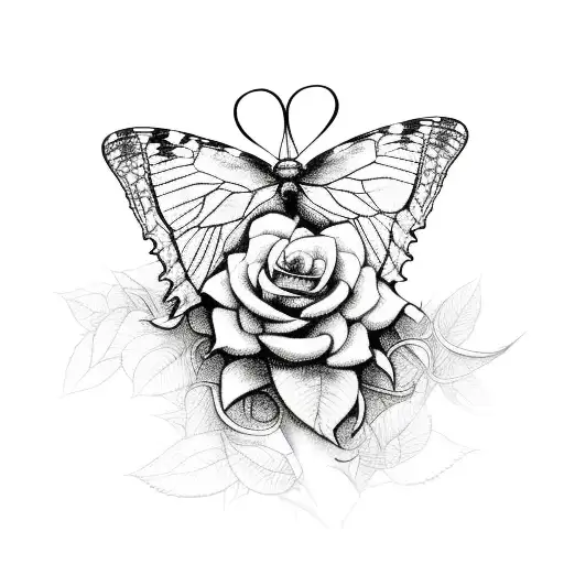 cross with vines and roses woth butterflies around it tattoo design idea