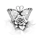 cross with vines and roses woth butterflies around it tattoo design idea