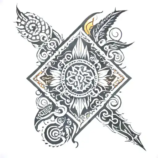 swiss and african tribal sunrise integrated tattoo design idea