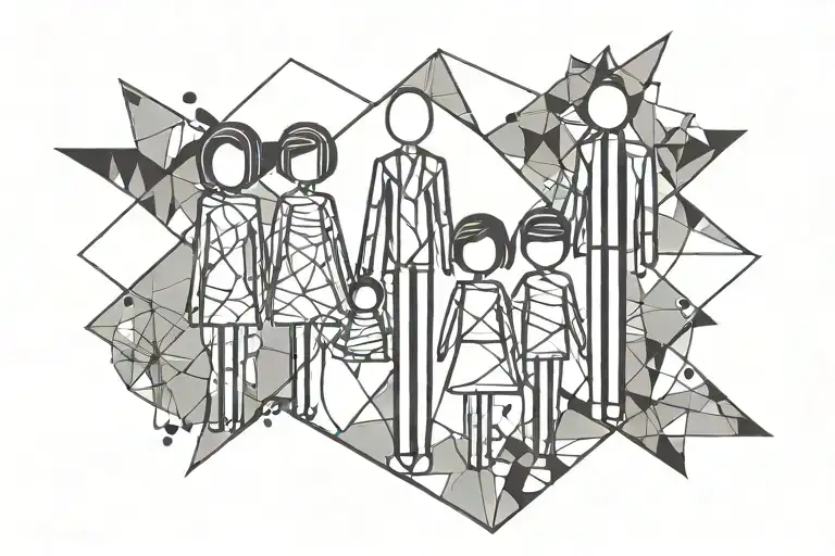 1107 Stick figure family with 2 children tattoo design idea